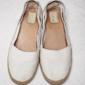 UGG Australia Womens 6.5 US White Leather Espadrilles Slip-On Flats Shoes